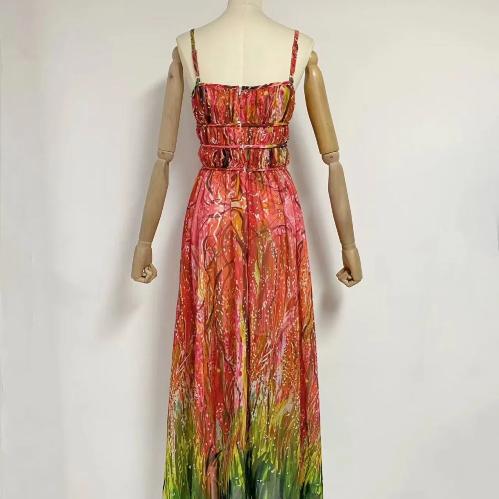 2023 Estate e autunno Nuovo e stile resort Bretella Tie Dye Vita abito lungo Gonna da spiaggia da donna Nicchia