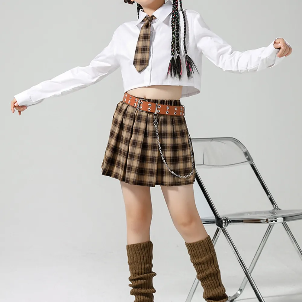Abito uniforme stile college per bambini Ragazze Capodanno Nuovo T Stage Gonna scozzese Abito da passerella Costume da ballo jaz