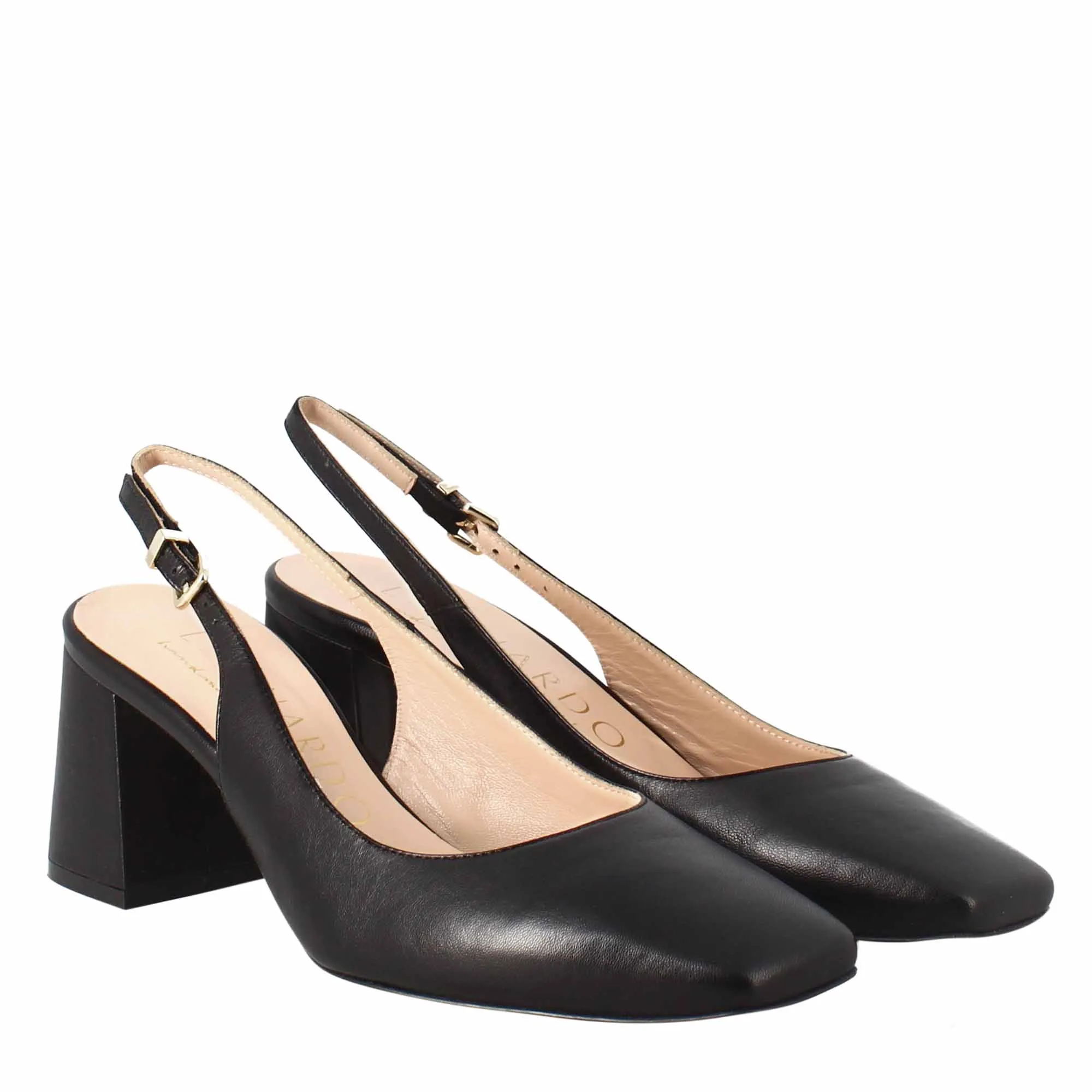 Décolleté slingback da donna in pelle colore nero a punta