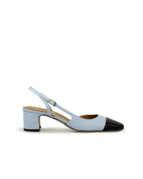 Décolleté slingback nappa celeste + nero