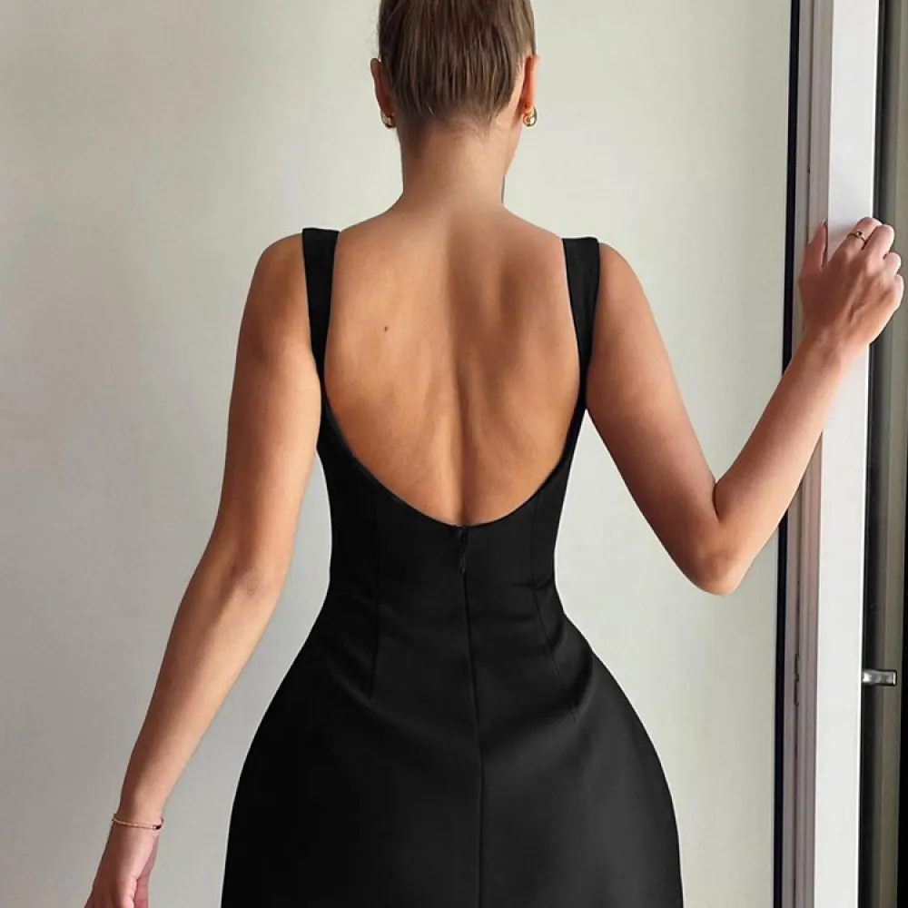 E abbigliamento 2024 Abito gonna sottile tinta unita a vita alta senza maniche senza maniche moda estiva 2024 per le donne