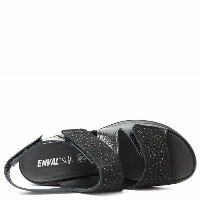 ENVAL Soft CHARLOTTE SANDALO IN NAPLAK MORBIDO CON DOPPIA FASCIA GLITTER E A STRAPPO. NAPLAK/NERO.-5778800