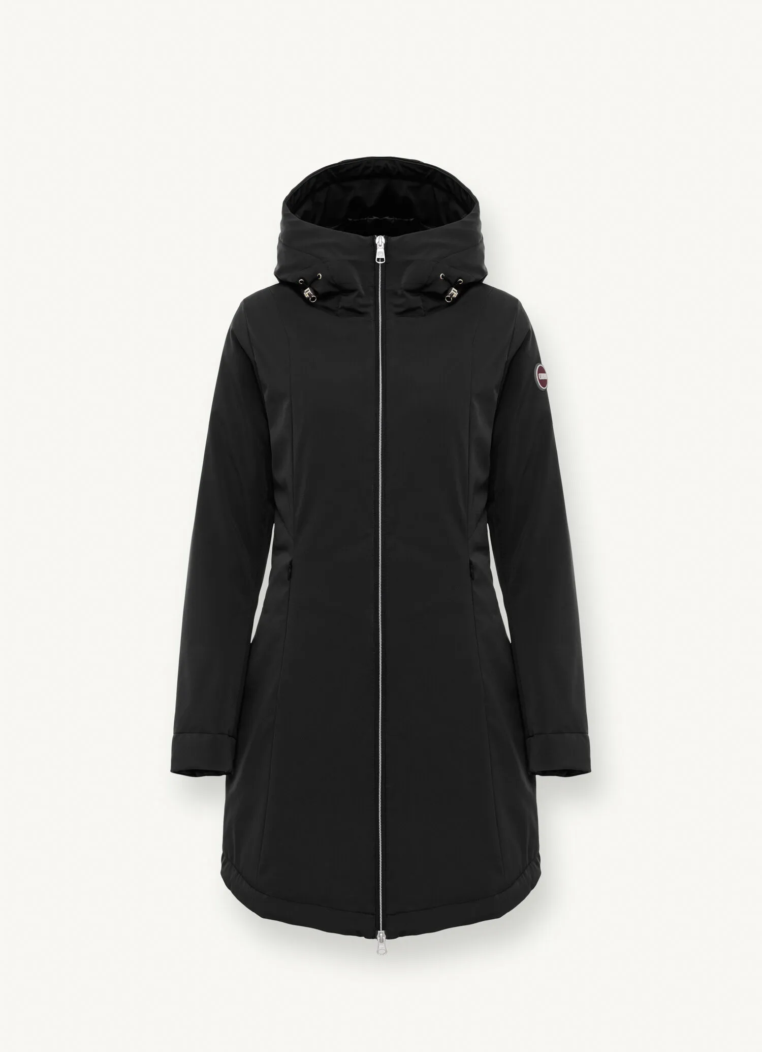 Long down jacket in 3-layer satin-effect fabric