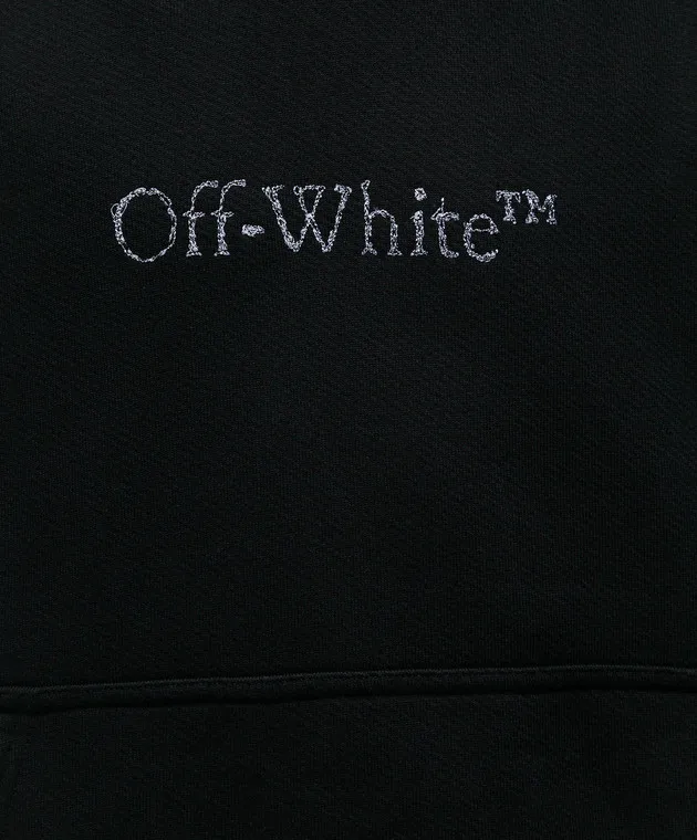 Off-White Felpa nera con cappuccio con ricamo OMBB085F23FLE018