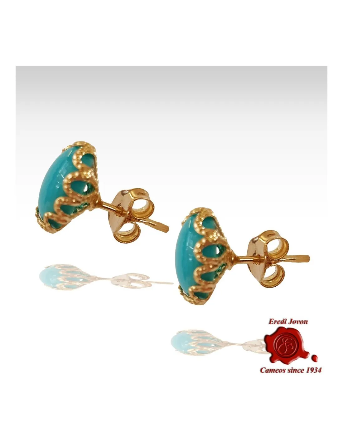 Orecchini con Turchese Naturale in Oro Giallo