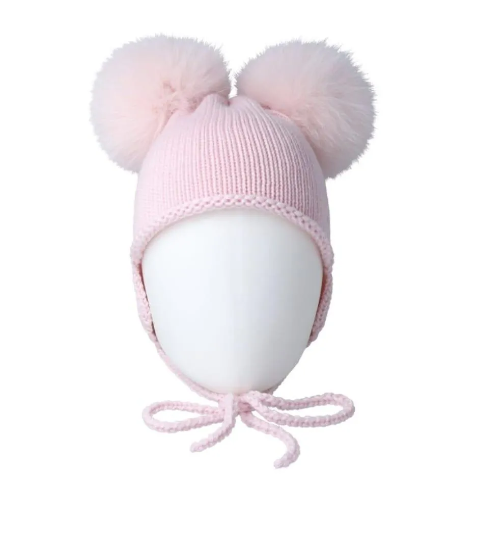 Regina cappello baby con 2 pom pon in pelliccia