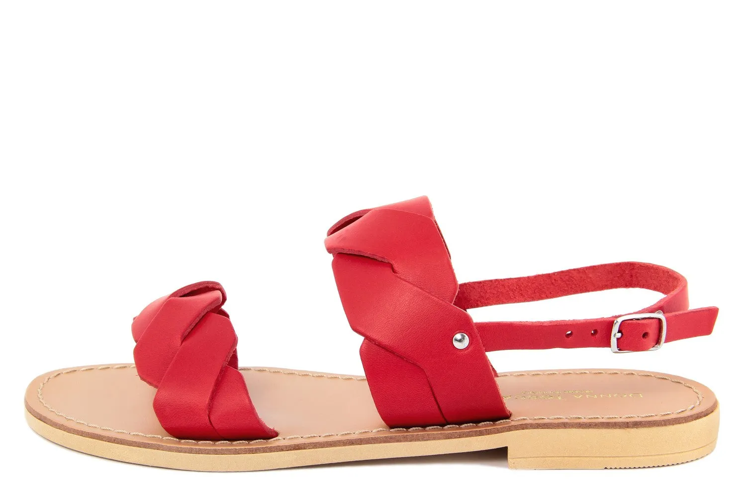Sandalo flat in Pelle Rosso