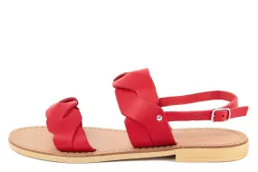 Sandalo flat in Pelle Rosso