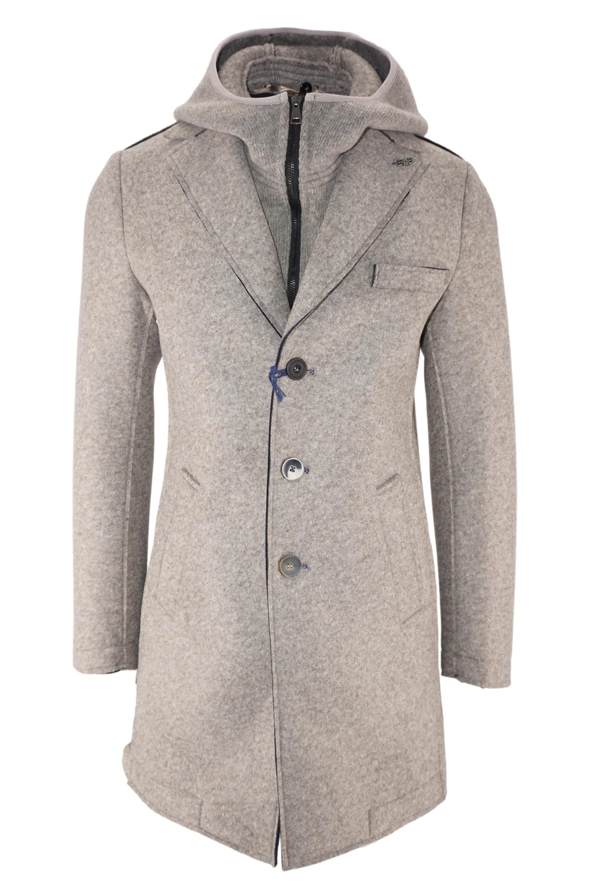 Single-breasted Coat with Hood / Beige