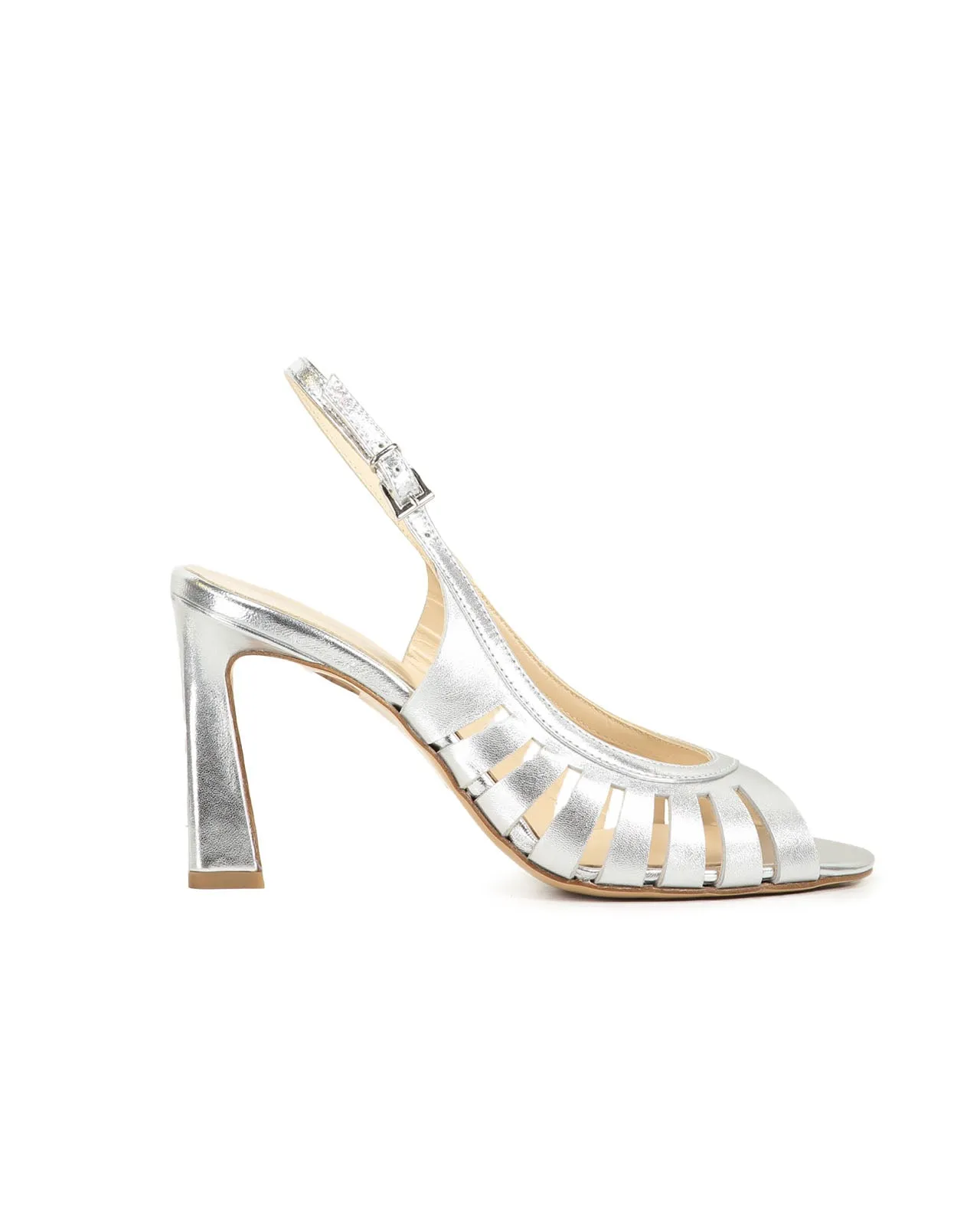 Slingback cut-out laminata argento