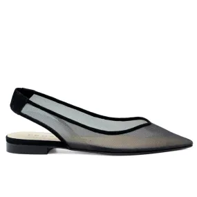 Slingback flat a punta Prosperine in rete e camoscio nero