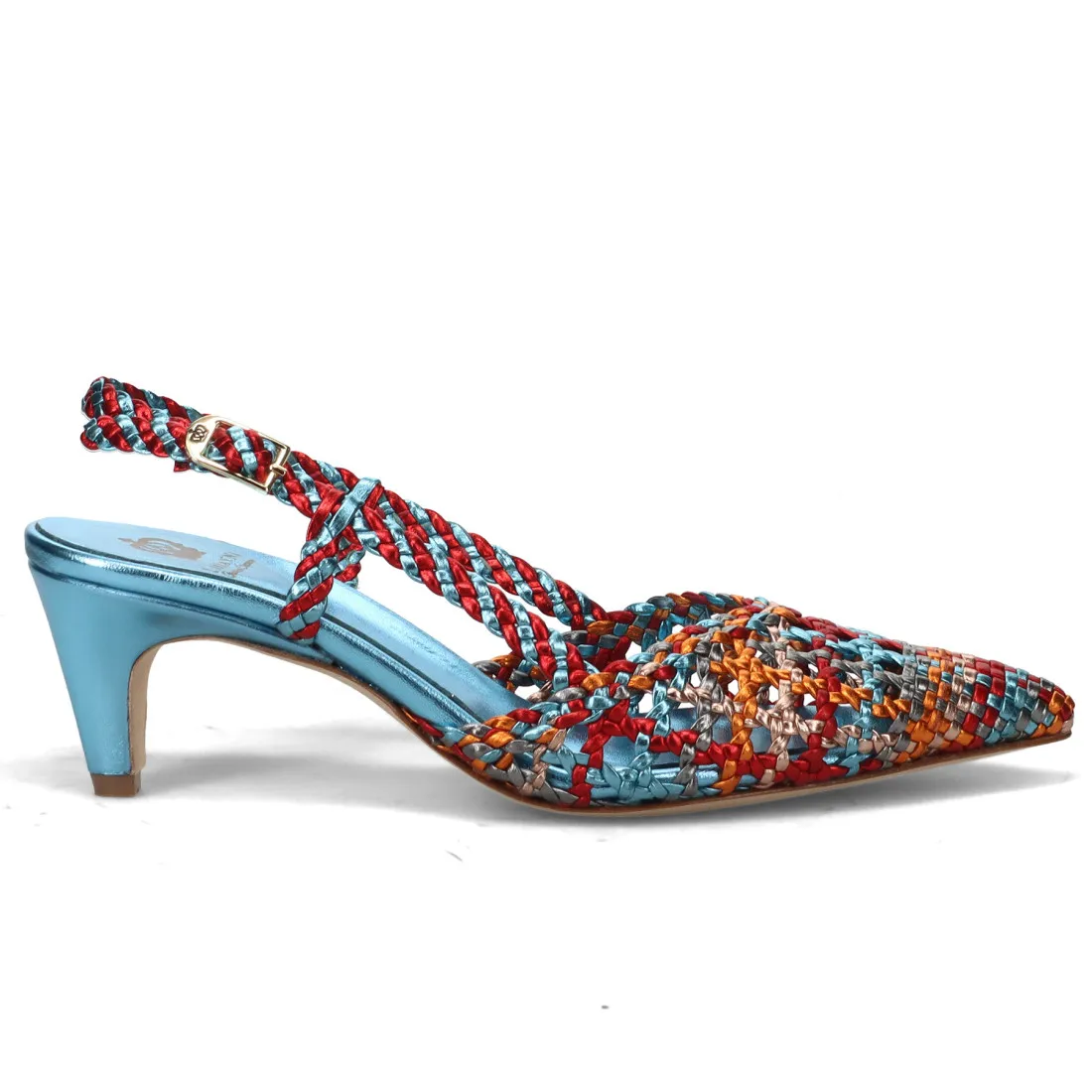 Slingback L'Arianna in pelle intrecciata multicolor