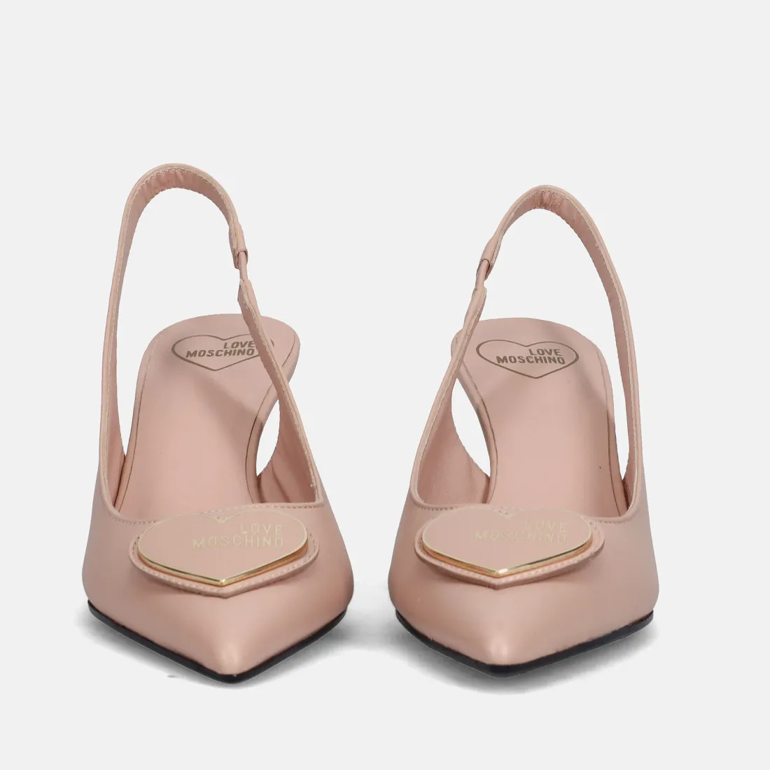 Slingback Love Moschino in pelle cipria con cuore e tacco medio