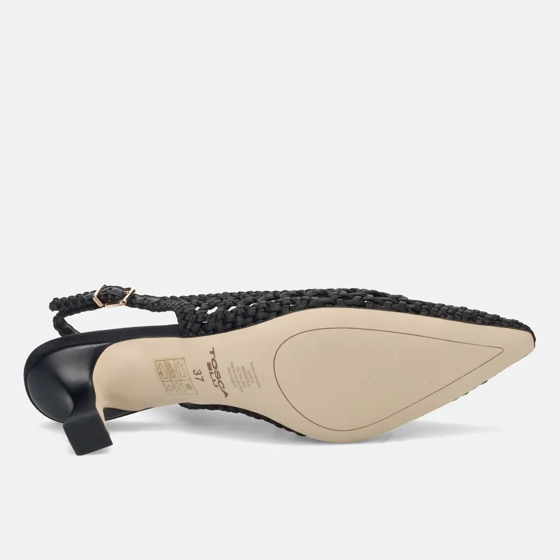 Slingback Tosca Blu in pelle nera intrecciata con tacco comodo