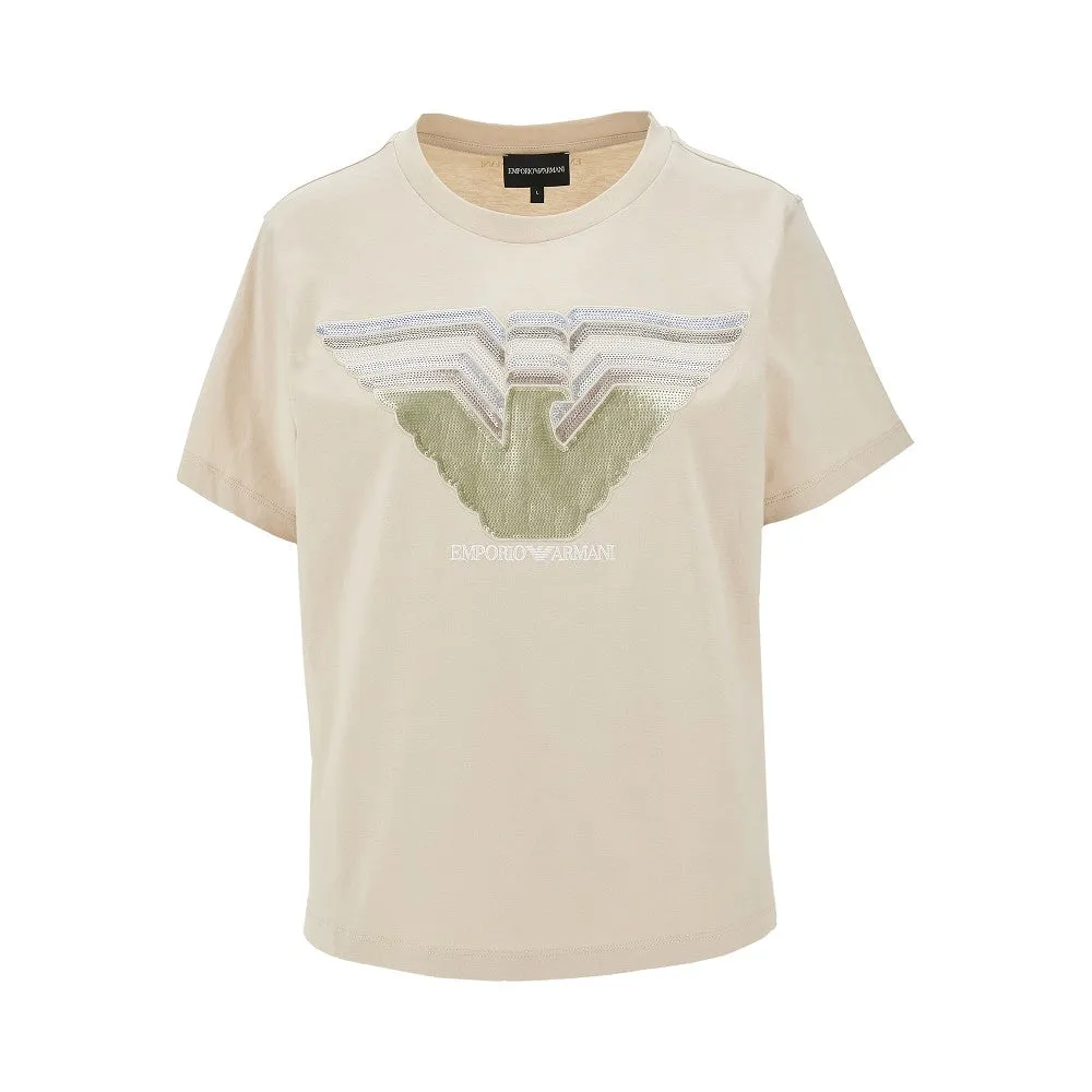 T-shirt con logo in paillettes